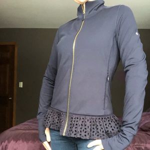 Kate Spade Lace Ruffle Hem Zip up jacket - Navy